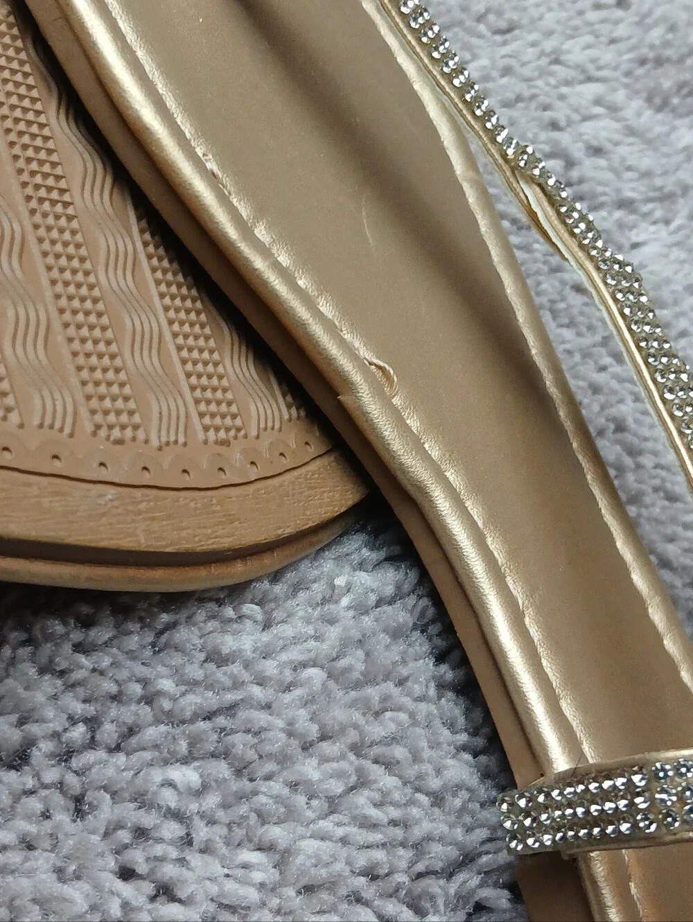 Metallic Gold Rhinestone T-Strap Slingback Flat Sandals 9